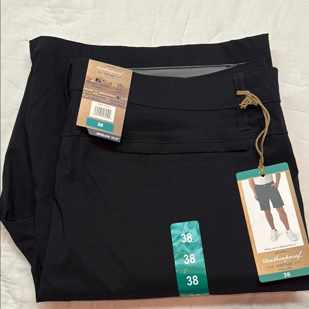 NWT Weatherproof Black Packable Hybrid Trail Shorts Quick Dry Stretch 10.5